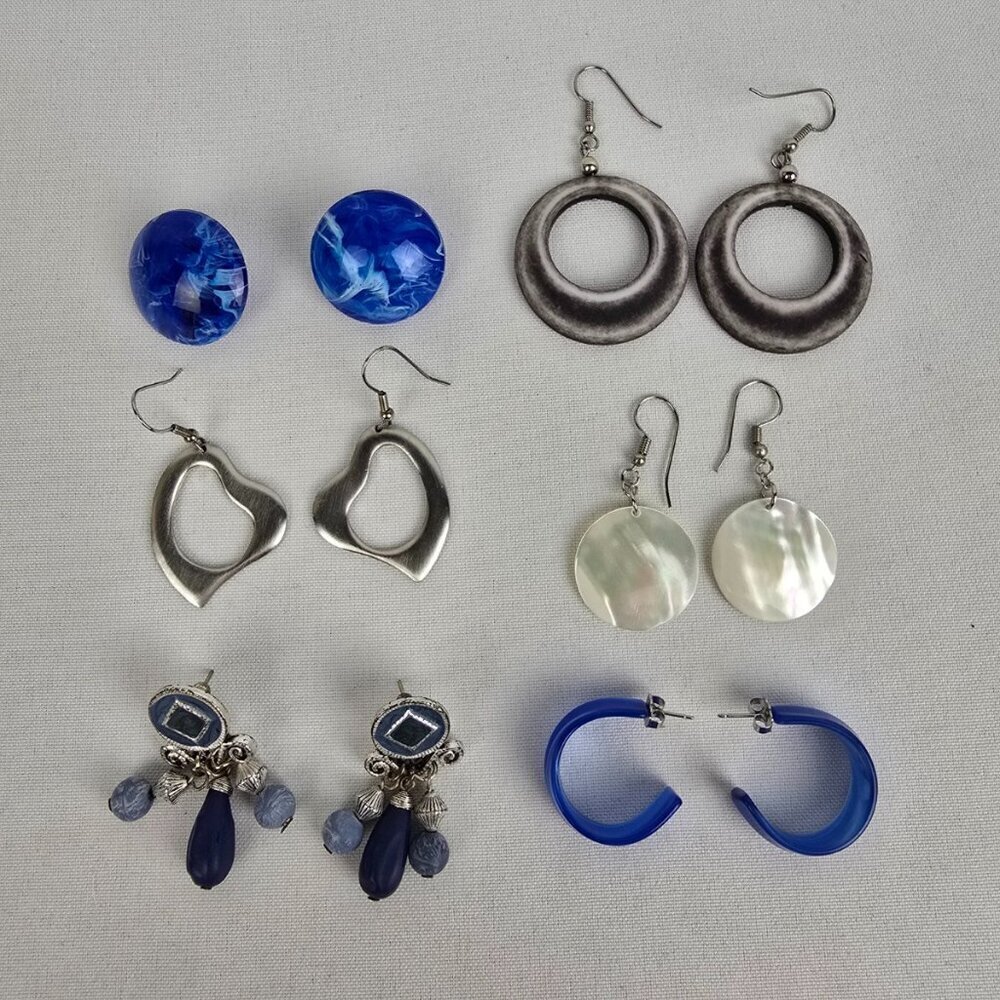 Vintage Blue & Silver Pierced Earrings